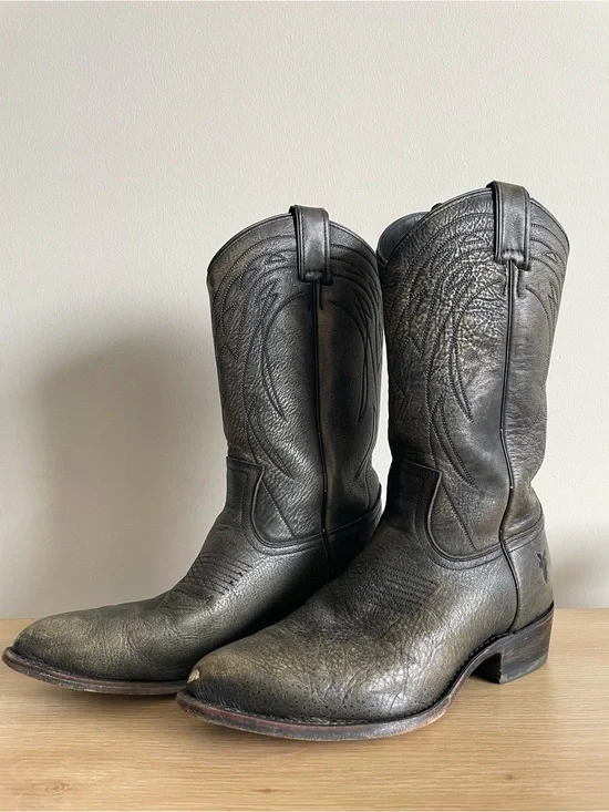 Frye Billy Pull on Cowboy Boot Charcoal Gray Patina Leather Western 10