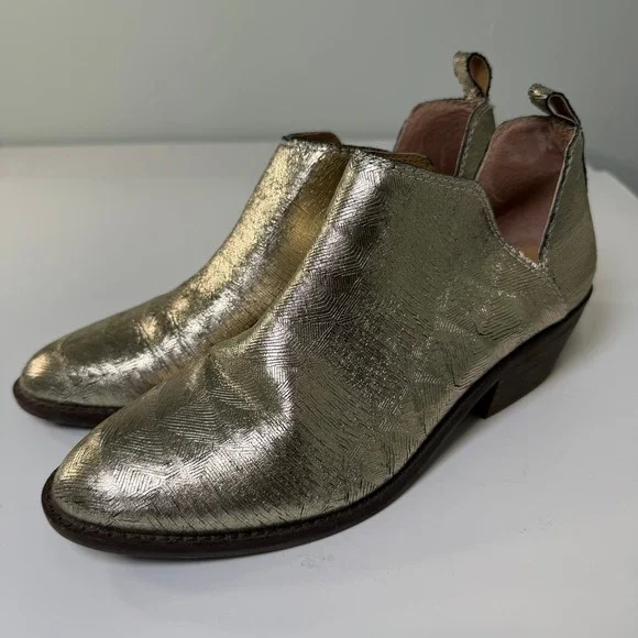 Lucky Brand Fayth Metallic Gold Textured Leather Ankle‎ Boots Womens 8.5