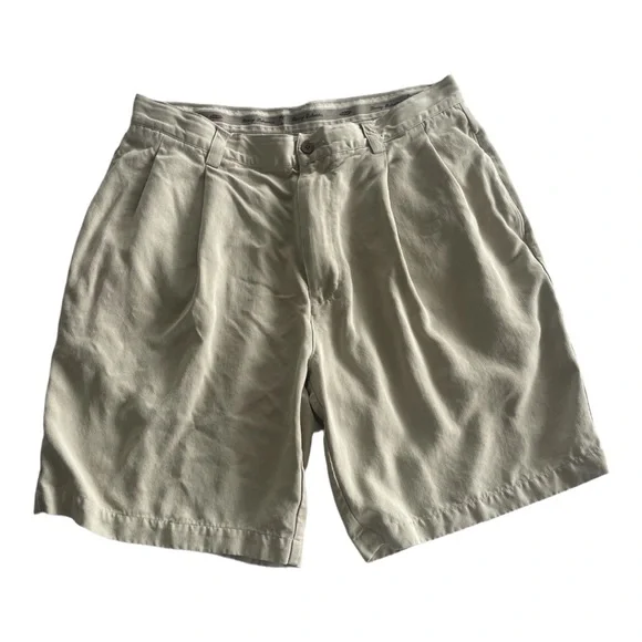 Tommy Bahama 100% Silk Pleated Khaki Shorts Relaxed Fit