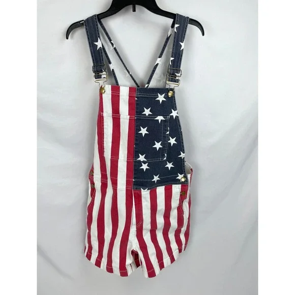 Chubbies Overalls Men Small Red White Blue American Flag Shorts Chubberalls