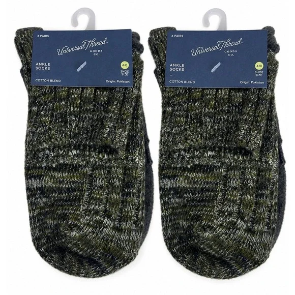 Lot of 2 Universal Thread Women's Ankle Socks 3 Pairs Shoe Size 4-10 Cotton Blen