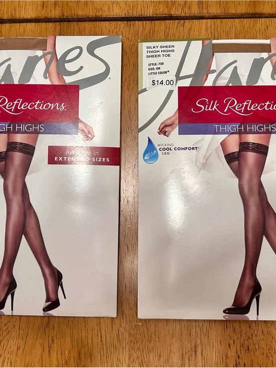 New Hanes Sheer Silk Reflections Thigh Highs - Color Little There Size GH 2 Pr