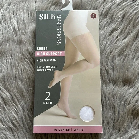 Silk Impressions High Support Sheer Tights Womens‎ Size Small White High Waisted