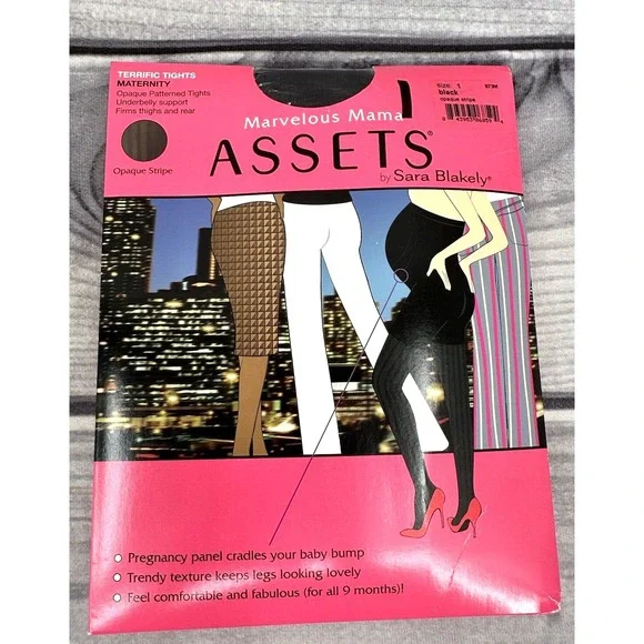 ASSETS BY SPANX MARVELOUS MAMA‎ MATERNITY TIGHTS Size 1 BLACK OPAQUE STRIPE