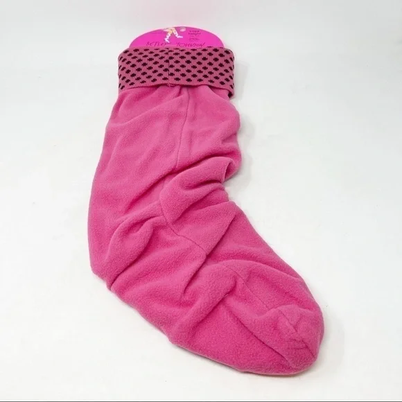 BETSEY JOHNSON Women’s Bright Pink Polka Dot Fleece Boot Liners Size M/L