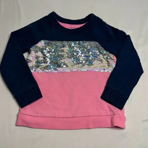 Cat & Jack Girls Navy Pink Reversible Sequin Sweatshirt Size 5