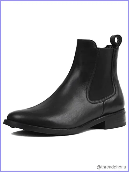 Leather Chelsea Ankle Boots Memory Foam Block Heel Work Boots