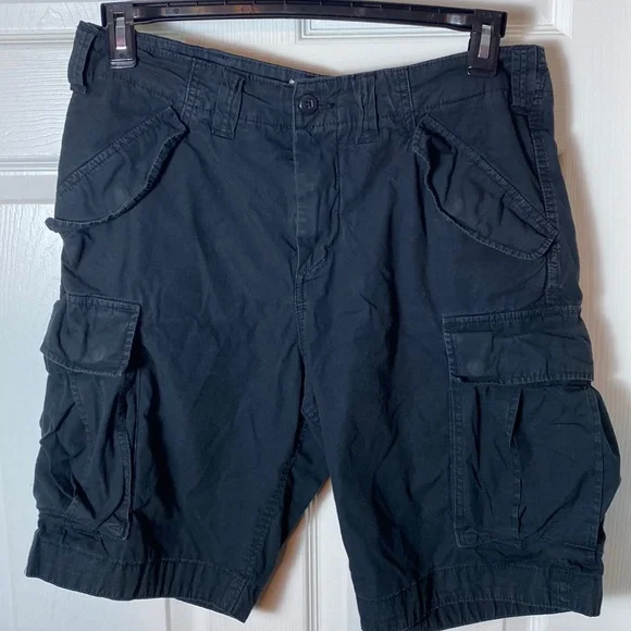 L.O.G.G. H & M Men’s Black Cargo Shorts Snap Pockets Button Front Size 32