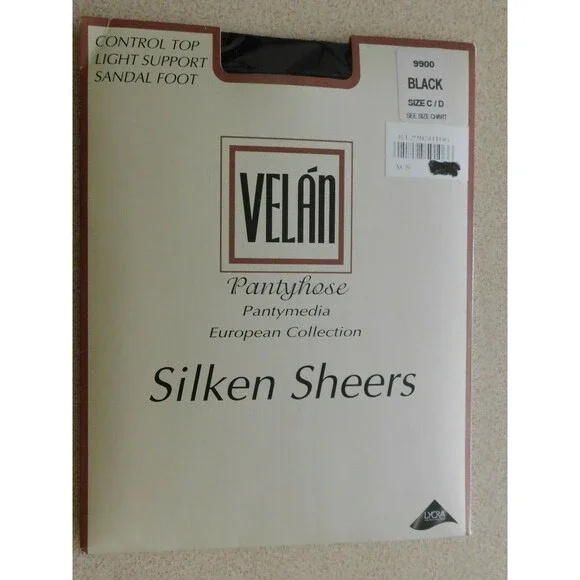 Vtg Velan Light Support Pantyhose Pantymedia European Silken Sheers Sz C/D Black
