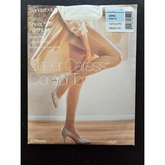 JCPenney Sheer Caress Sheer Sandalfoot White Size Long