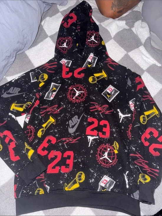 Jordan Black Hoodie with Red & Yellow Graphic Print
