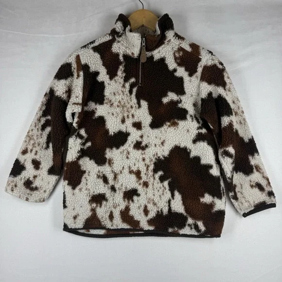 Girlie Girl Originals Girls Youth M Cow Print Sherpa Fleece 1/4 Zip Pullover