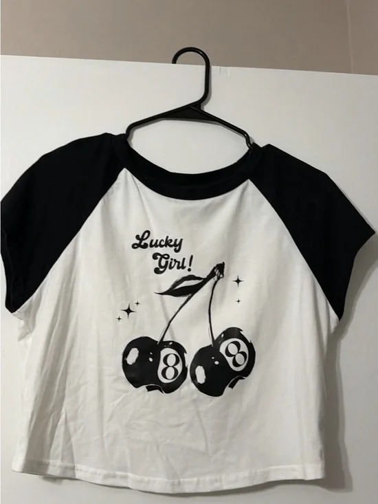 Lucky Girl! Black & White Raglan Tee