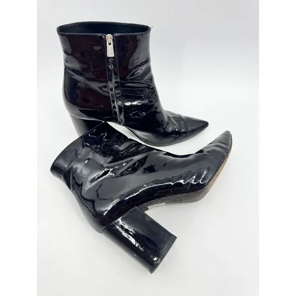 Anine Bing Ankle Boots Women Size 10 Black Pointed Toe Block Heel