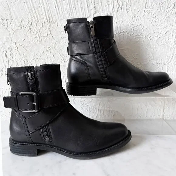 ECCO Shape 25 Sartorelle Ankle Boots Women's 6 Black Leather Side Zip Portugal