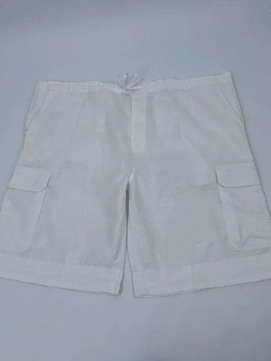 Island Imports White Linen Cargo Shorts Mens XL Drawstring Beach Resort