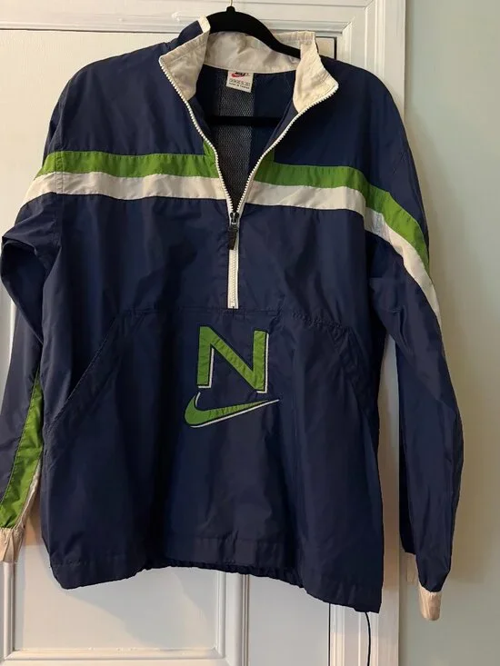 Vintage 90s Nike Windbreaker Youth XL 18-20 Navy Green White Colorblock