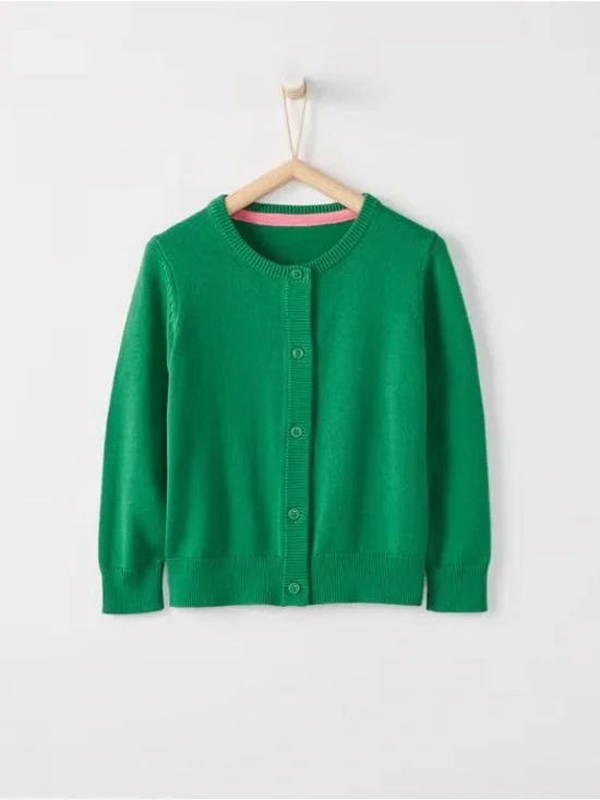 Hanna Andersson Green Button-Front Crewneck Cardigan