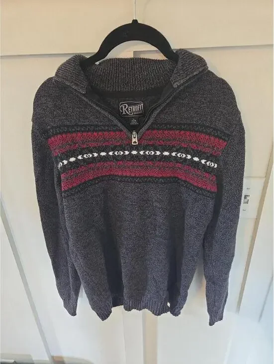 Retrofit Boys Quarter-Zip Fair Isle Knit Sweater, Large (14/16)