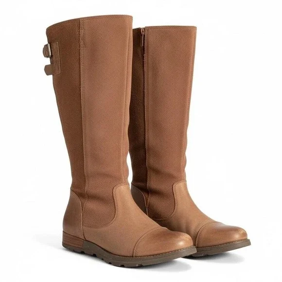 SOREL Slimpack‎ Riding Boots Tan Leather Suede Tall Waterproof Cap Toe Brown