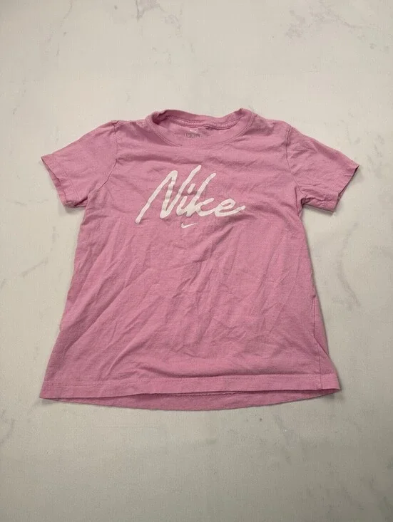Nike Logo T-Shirt Pink Modern Classic Style - Girls M