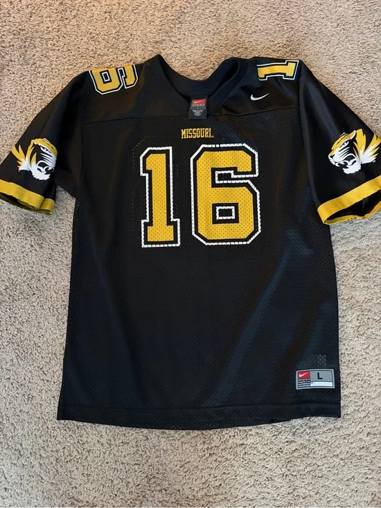 Nike Black and Gold Missouri #16 Football Jersey - Youth Large
