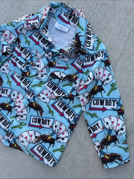 Shea Baby Cowboy Print Button-Down Shirt - Light Blue 3T