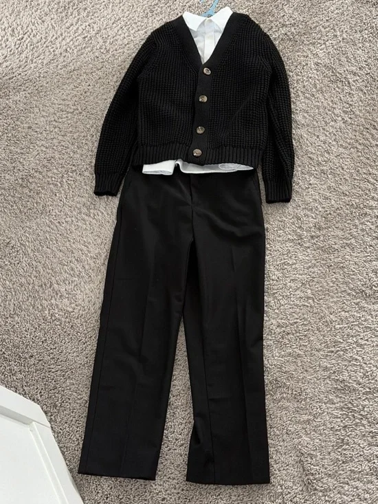 Boys Black Dress Cardigan, White Shirt, and Black Pants Set