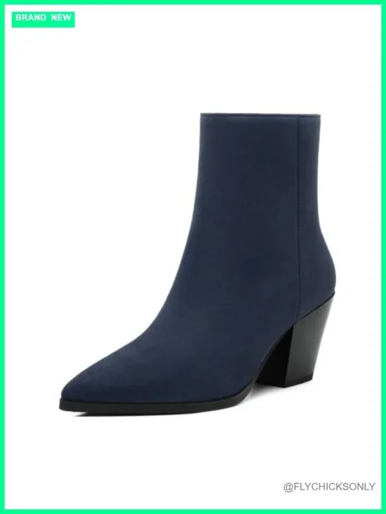 Womens Ankle Boots Chunky Low Heel Pointed Toe Heeled Booties Suede
