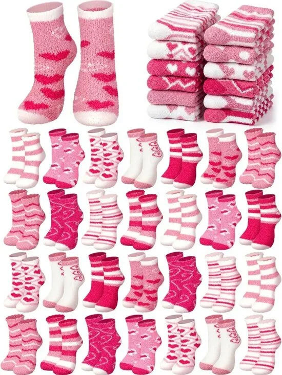 50 Pairs Cozy Christmas Fuzzy Socks - Holiday Gift Bundle for Women & Men