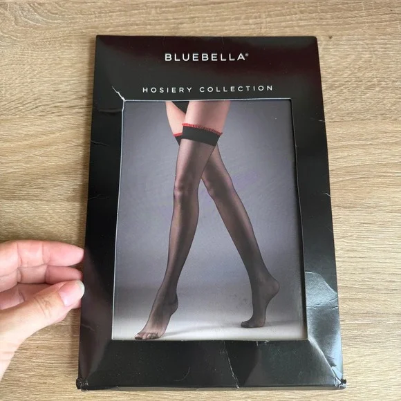Bluebella‎ Ruffle Top Hold Ups Sheer Black Red Thigh High Stockings S/M-New
