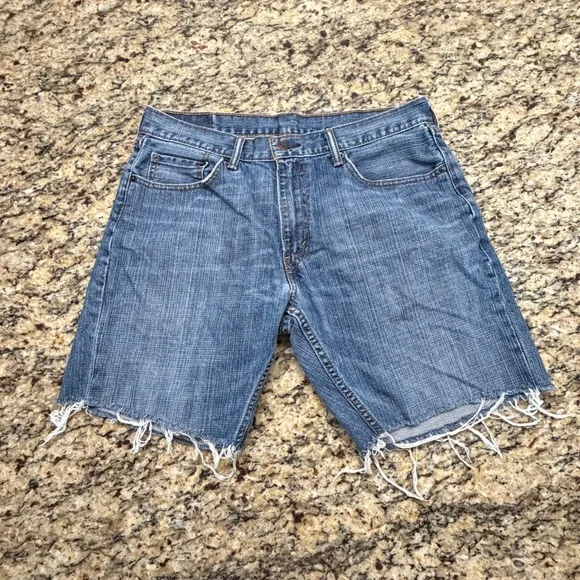 Levis‎ 559 Mens Relaxed Straight Cut Off Denim Shorts Blue 34 Raw Hem Summer
