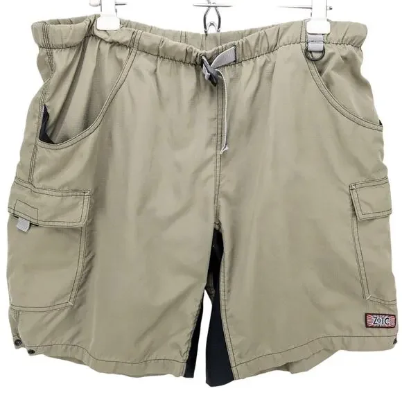 Zoic Men's 2XL Mountain Bike Cargo Shorts Ripstop Nylon Elastic Waist Beige