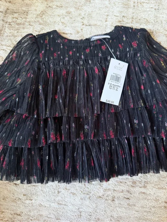 3-6 months - Old Navy Toddler Girls Tiered Black Floral Shirt/Top