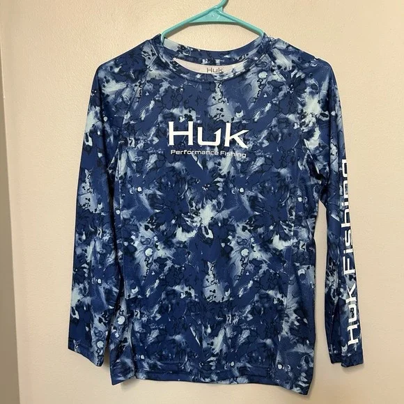 Huk Performance Fishing Shirt YL Blue Camo Outdoors Boating
