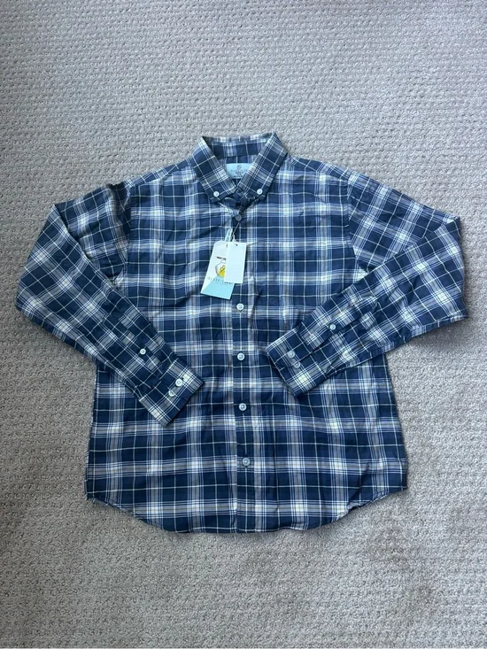 Class Club Navy and White Plaid Button-Down Shirt Untuck style Size 14/16