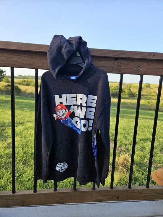NWT Super Mario Galaxy Movie Boys Hoodie xl 14-16 Black Mineral Wash Nintendo