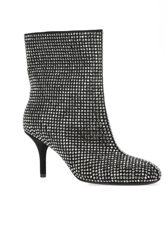 Scoop Rhinestone Ankle Booties Black Stiletto Heel Zip Boots Women’s 7 NWT