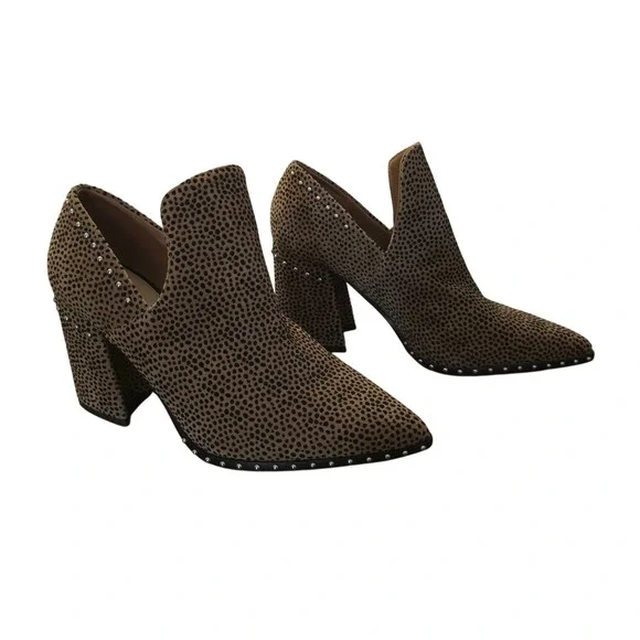 Gianni Bini Leopard Daveigh Suede 8.5‎ Studded Ankle Booties Block Heel Rocker