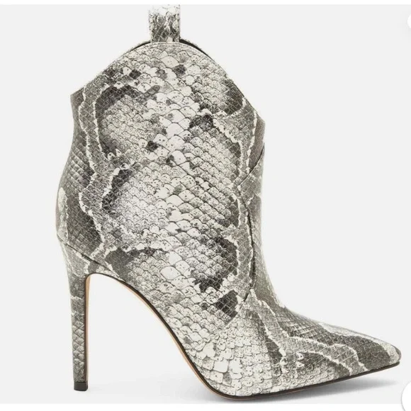 Jessica Simpson Silver Snake Print Pointed Toe Ankle Booties