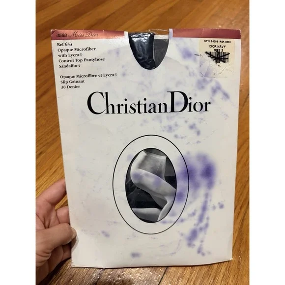 VTG Christian Dior Control Top Pantyhose Size Medium Navy Blue