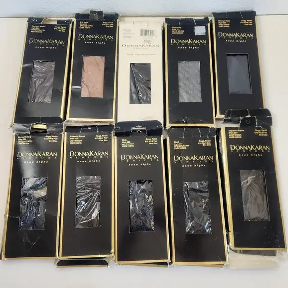 Vintage Donna Karan Knee High Stockings 10 Pairs Black Nude Brown One Size