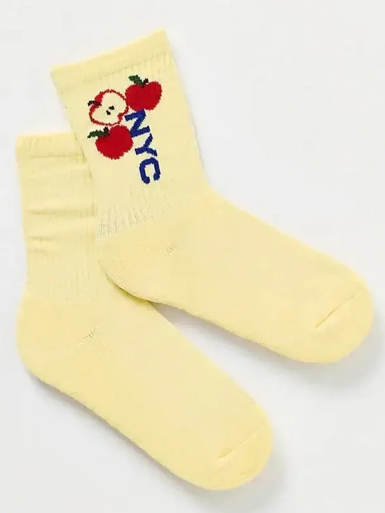 Anthropologie City Icon Crew Socks Yellow NYC Red Apple