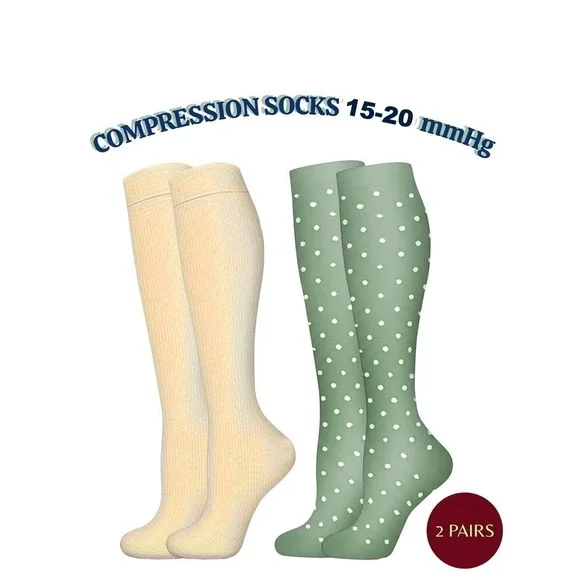 Unisex 15-20 mmHg Compression Socks L/XL‎ Knee High Medical Diamonds 2 Pack NEW