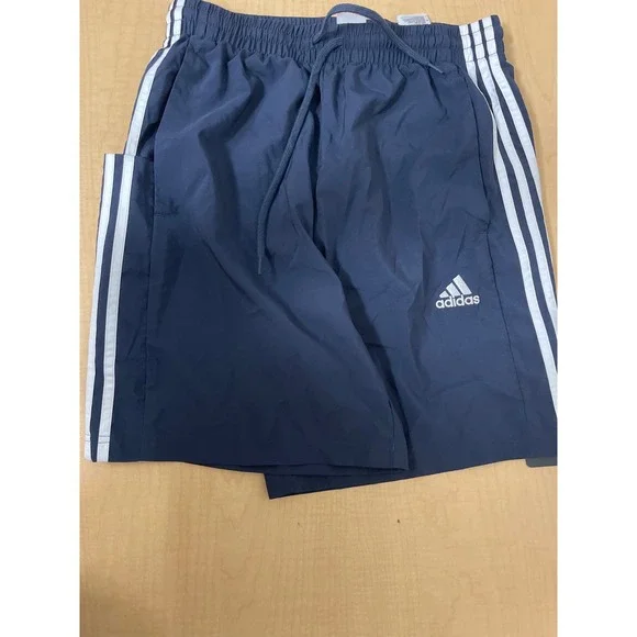 Adidas Mens Navy Blue 3-Stripe Athletic Shorts Size MT Drawstring Mesh Lined