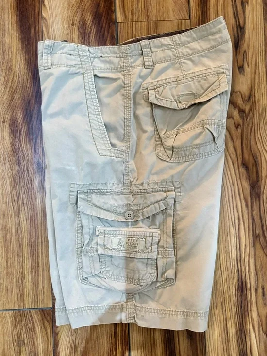 UNIONBAY Mens Utility Cargo Shorts Beige Khaki Cotton Faded Sz 34(Actual 36)