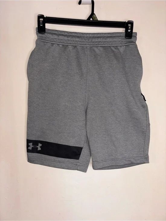 Under Armour Men's Grey Athletic Shorts with Black Logo Panel