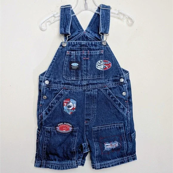 Vintage‎ Children's Place 90s Race Car Overalls Shortalls Toddler Size 24 Months