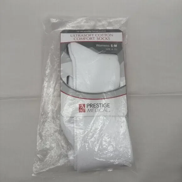 Prestige Medical Nurse Women S-M 4 to 7-1/2 Soft Comfort Compression Sock white
