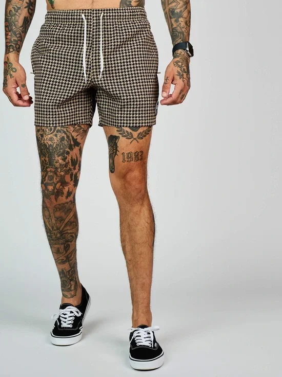 Cove Houndstooth Drawstring Athletic Shorts - Brown/Black